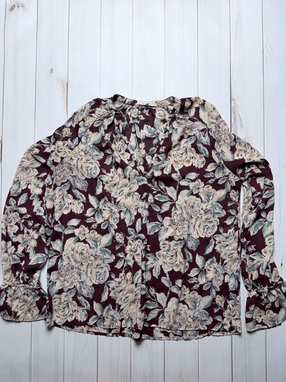 Honey Belle Floral Blouse in Burgundy and Cream